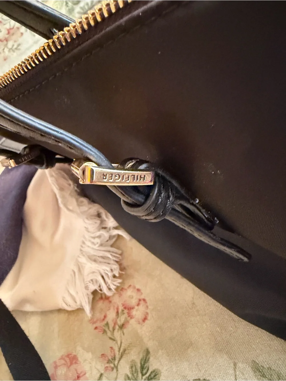 Tommy Hilfiger Black Satchel with Gold-Tone Medallion